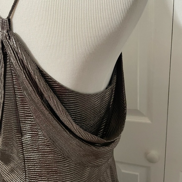 Halston Women’s Hi low Drape Metallic Gunmetal Racer back Midi dress size 8 - Picture 4 of 16